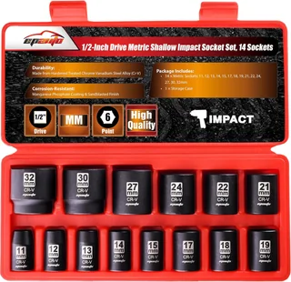 EPAuto 1/2 in. Metric Shallow Impact Socket Set